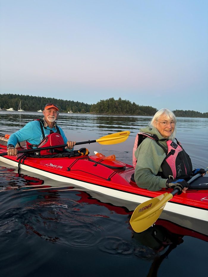 Bud and Sheryll kayaking on Ladysmith Harbour